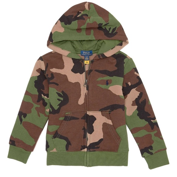 Polo Ralph Lauren Kids Camo Fleece Full‎ Zip Hoodie Boy's NWT SIZE LARGE 14-16 - Picture 1 of 7